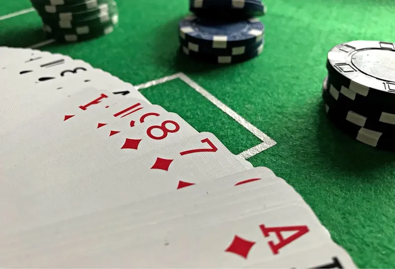 playing cards green felt close split