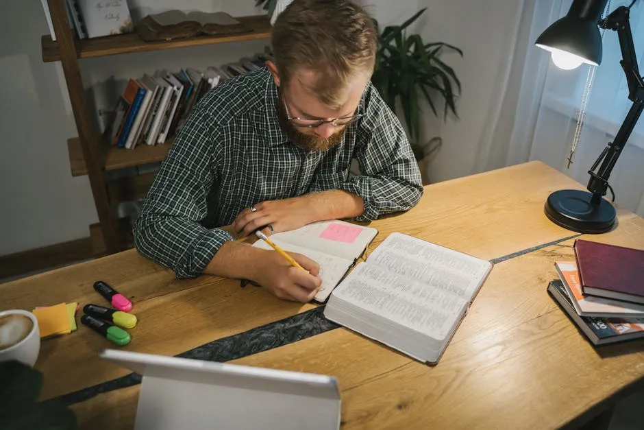 man studying notes