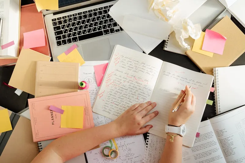 flashcard study notes desk