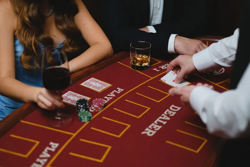 casino blackjack table action shot
