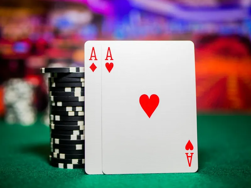 green felt blackjack table cards