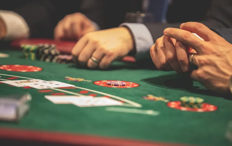 blackjack table chips overhead bird view