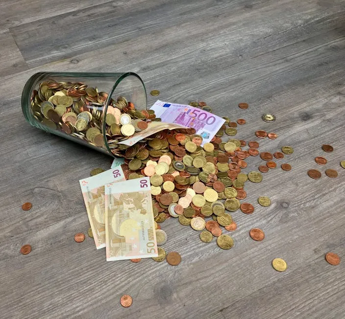 scattered cash banknotes on table