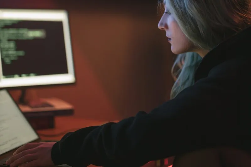 developer working laptop night